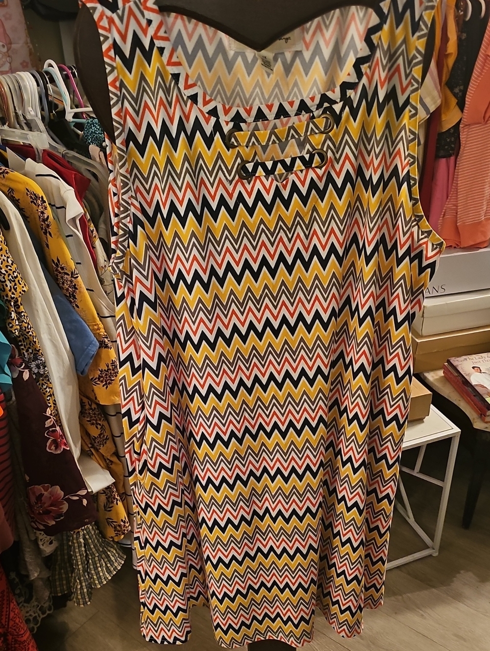 French Laundry Sleeveless Chevron Tank Top in Yellow, Black & Pink